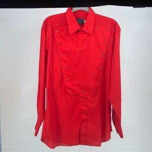 Vintage Panhandle Slim Red Men's Large Button Down Bib Western Shirt Made in USA